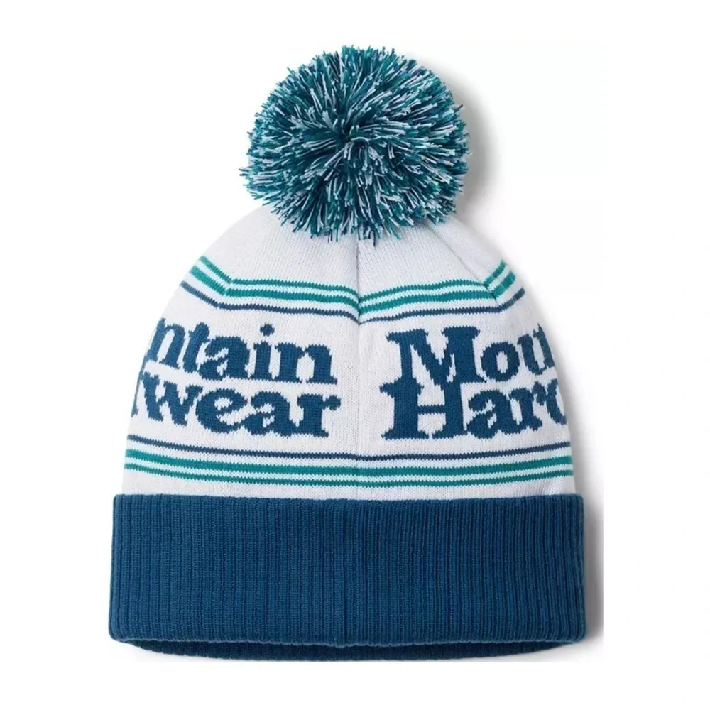 Mountain Hardwear Women's ApresPro Beanie Dark Caspian Blue Teal White Hat NWT